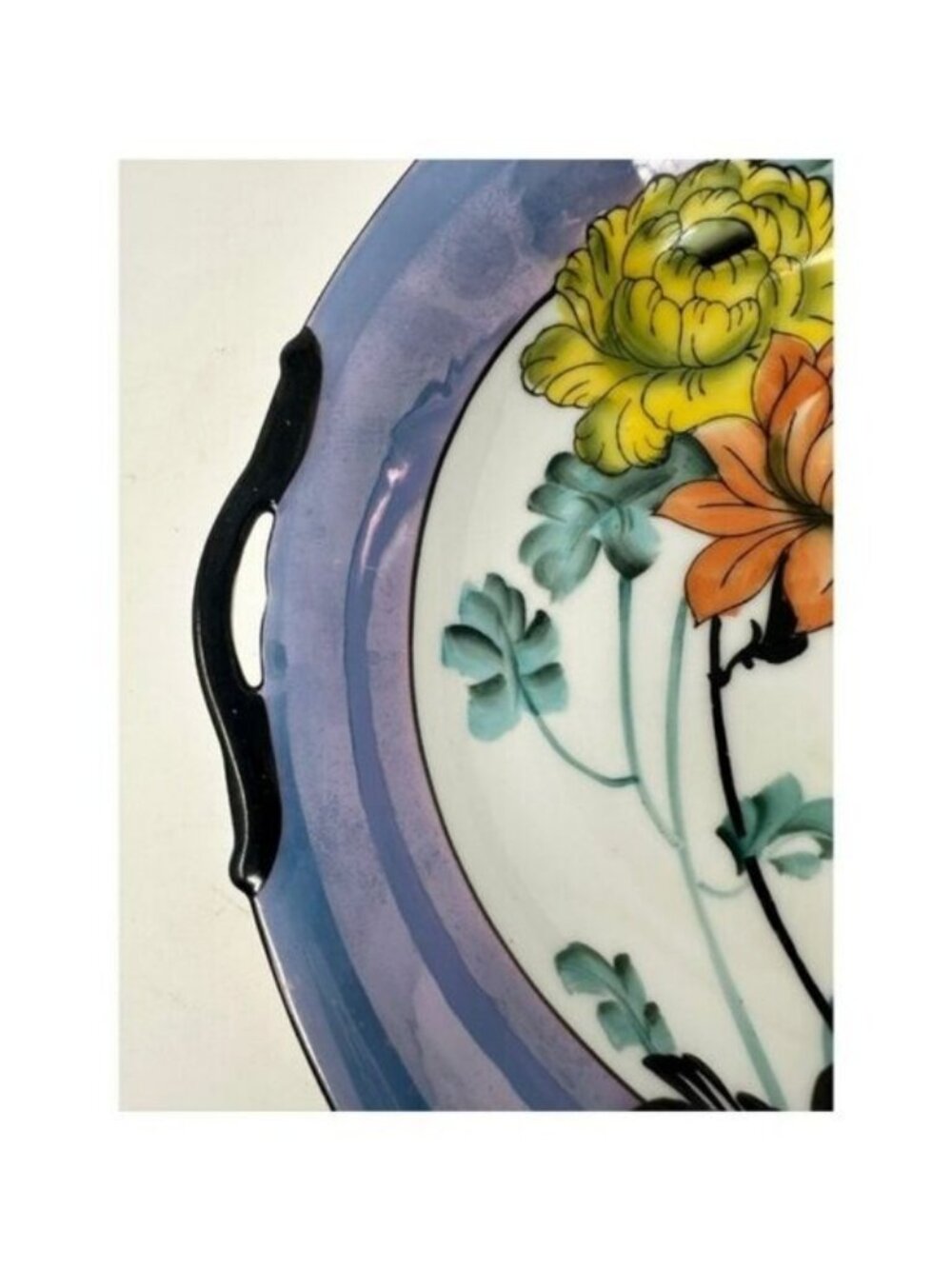 NORITAKE MORIMURA TWO HANDLED SERVING BOWL Floral Art Deco Blue Luster Ware - Picture 12 of 15